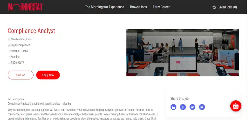 Morningstar Recruitment Drive; Hiring Compliance Analyst
