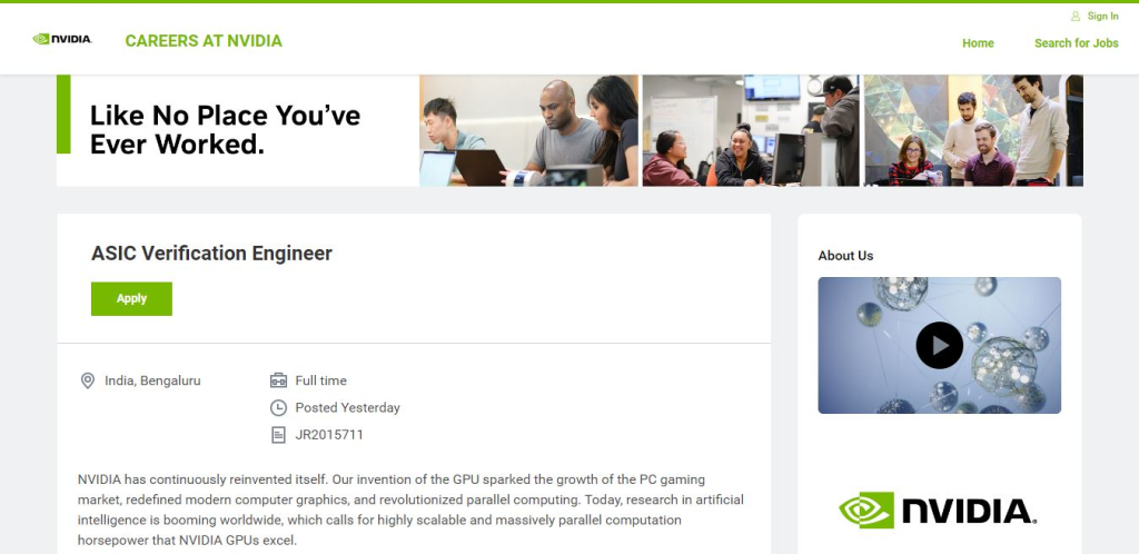 NVIDIA Recruitment Drive; Hiring ASIC Verification Engineer