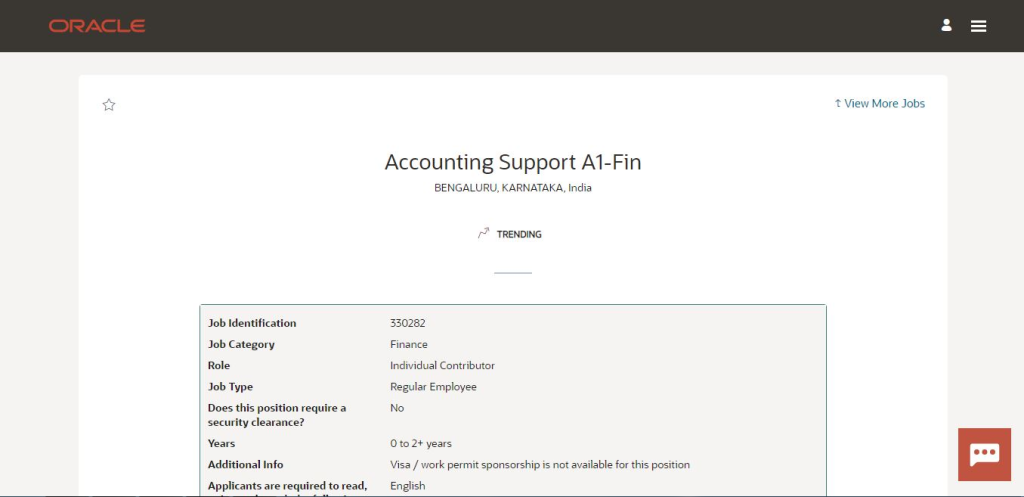 Oracle Recruitment Drive; Hiring Accounting Support A1