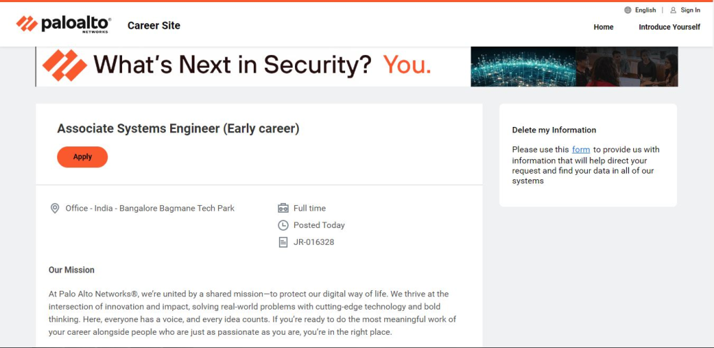 Palo Alto Networks Recruitment Drive; Hiring Associate Systems Engineer