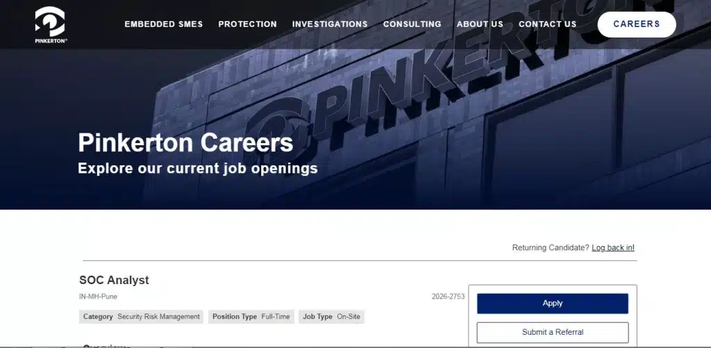 Pinkerton Recruitment Drive; Hiring SOC Analyst