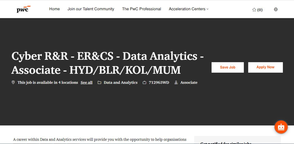 PwC Recruitment Drive; Hiring Data Analyst