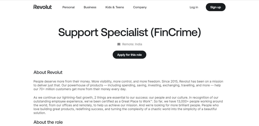Revolut Work from Home Jobs; Hiring Customer Support