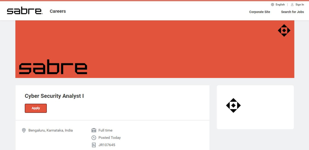 Sabre Recruitment Drive; Hiring Cyber Security Analyst I