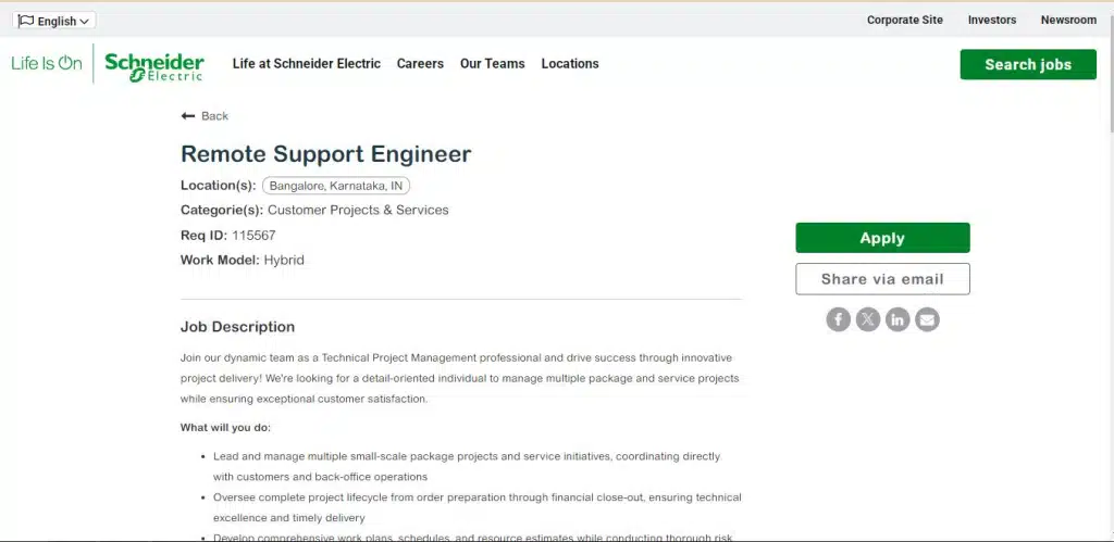 Schneider Electric Recruitment Drive; Hiring Remote Support Engineer