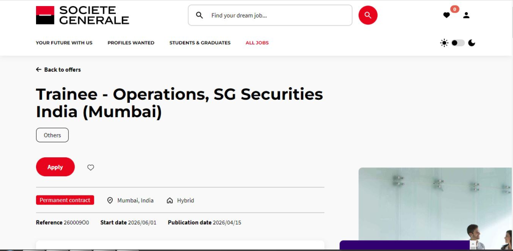 Societe Generale Recruitment Drive; Hiring Trainee