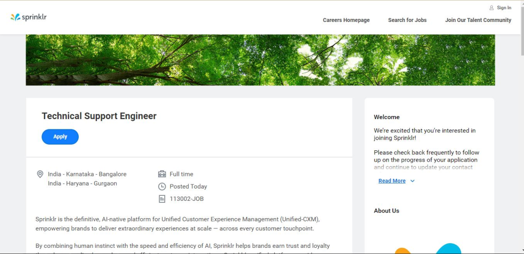 Sprinklr Recruitment Drive; Hiring Technical Support Engineer