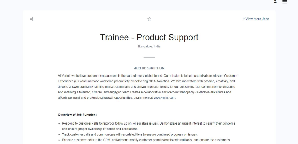 Verint Recruitment Drive; Hiring Trainee