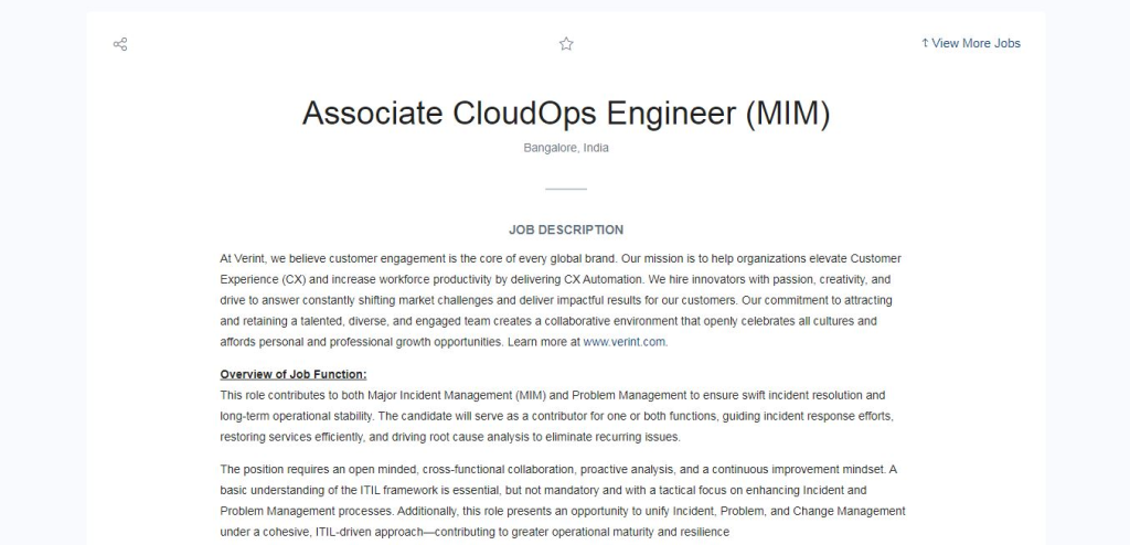 Verint Recruitment Drive; Hiring Associate CloudOps Engineer