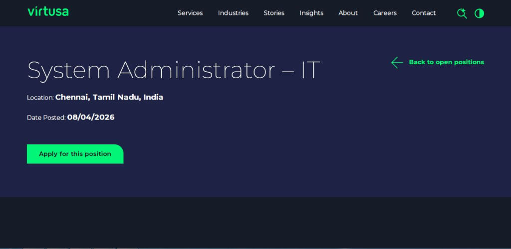 Virtusa Recruitment Drive; Hiring System Administrator (IT)