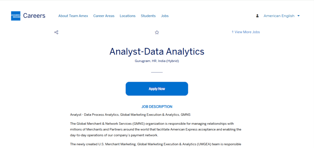 American Express Recruitment Drive; Hiring Data Analyst