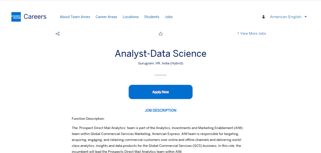 American Express Recruitment Drive; Hiring Analyst 