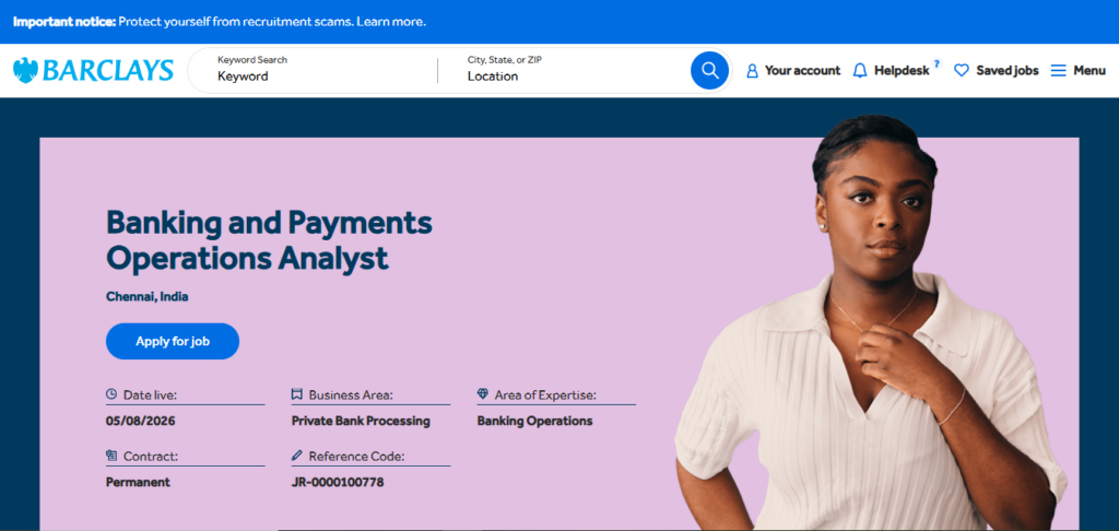 Barclays Recruitment Drive; Hiring Banking and Payments Operations Analyst