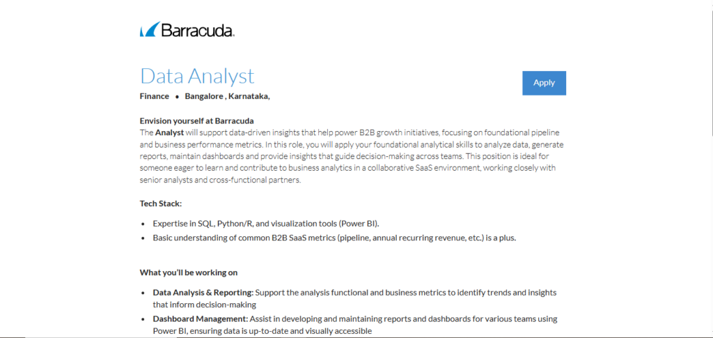 Barracuda Recruitment Drive; Hiring Data Analyst
