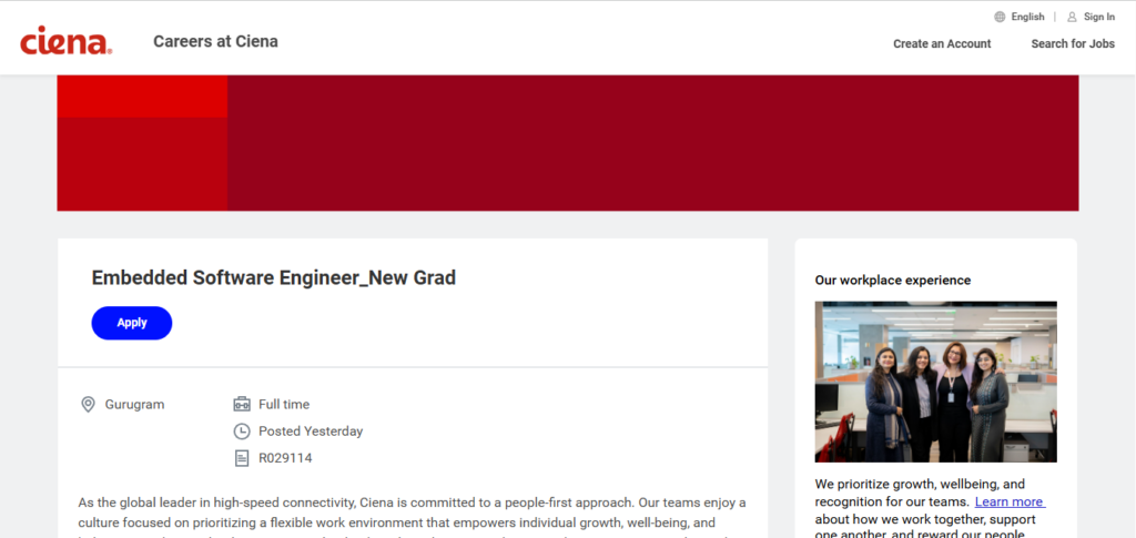 Ciena Recruitment Drive; Hiring Embedded Software Engineer