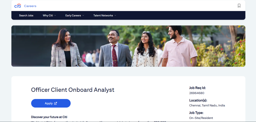 Citi Recruitment Drive; Hiring Client Onboard Analyst 1