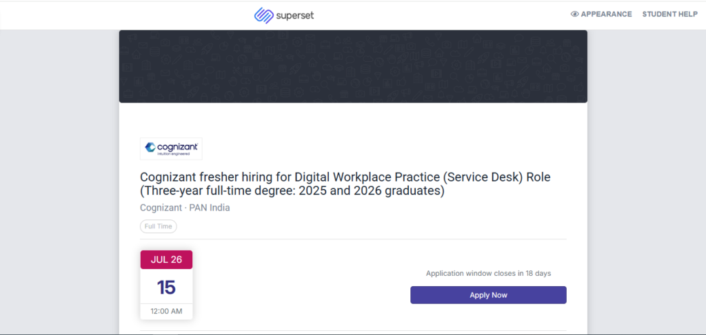 Cognizant Off-campus Drive; Hiring Service Desk