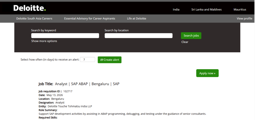 Deloitte Recruitment Drive; Hiring SAP ABAP Analyst