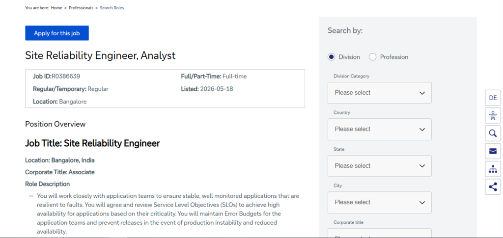 Deutsche Bank Recruitment Drive; Hiring Site Reliability Engineer