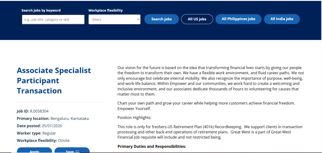 Empower Recruitment Drive; Hiring Associate Specialist Participant Transaction
