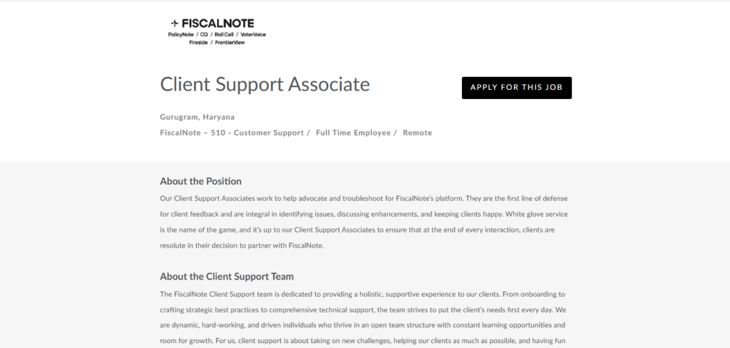 FiscalNote Work from Home Jobs; Hiring Client Support Associate
