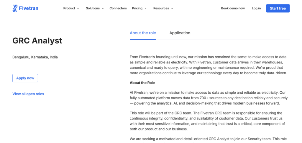Fivetran Recruitment Drive; Hiring GRC Analyst