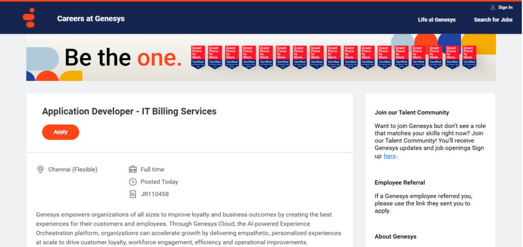 Genesys Recruitment Drive; Hiring Application Developer