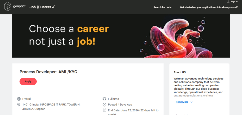 Genpact Recruitment Drive; Hiring Process Developer (AML/KYC)
