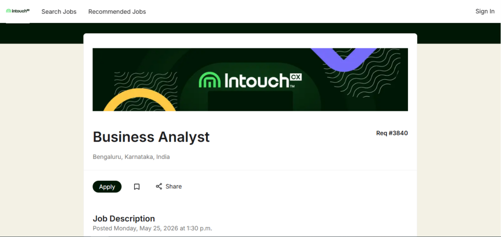 IntouchCX Recruitment Drive; Hiring Business Analyst 