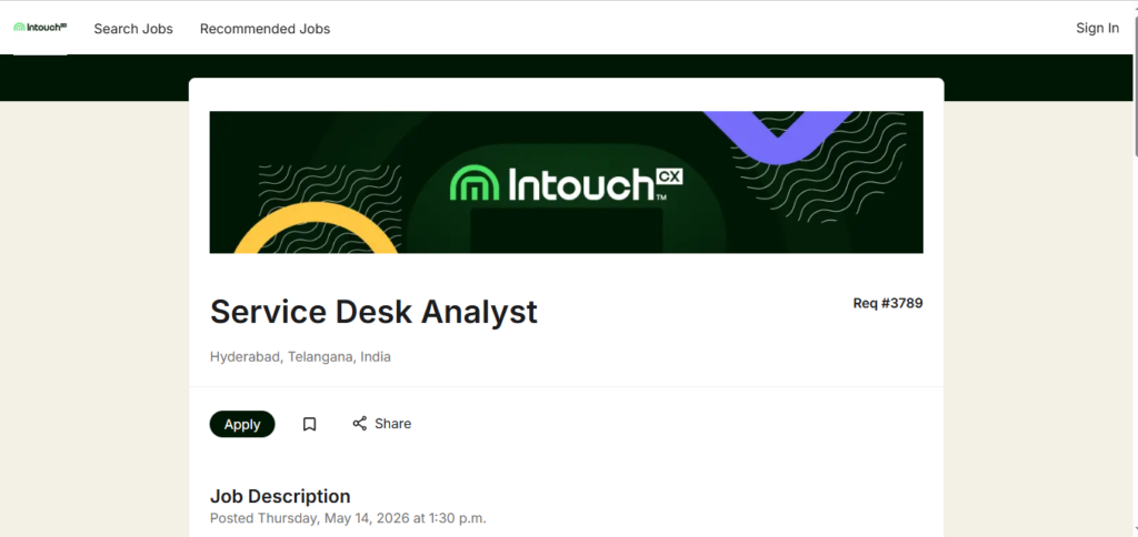 IntouchCX Recruitment Drive; Hiring Service Desk Analyst