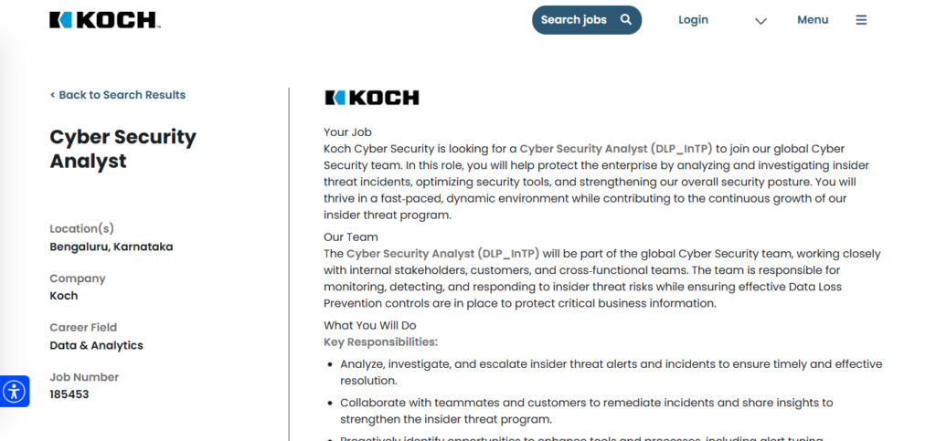 Koch Recruitment Drive; Hiring Cyber Security Analyst