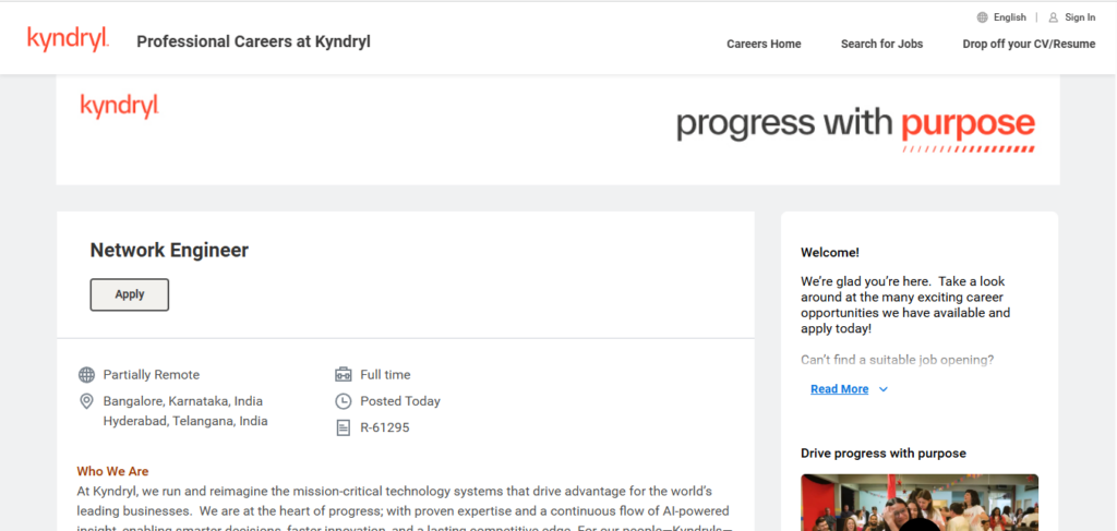 Kyndryl Recruitment Drive; Hiring Network Engineer