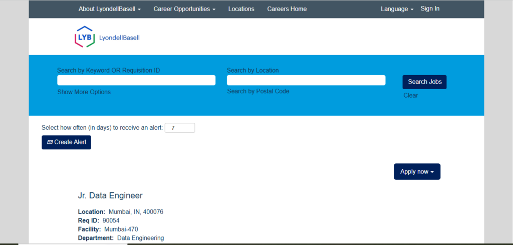 LyondellBasell Recruitment Drive; Hiring Jr. Data Engineer