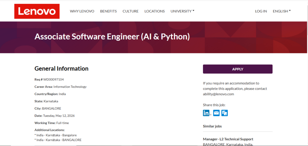 Lenovo Recruitment Drive; Hiring AI & Python Associate