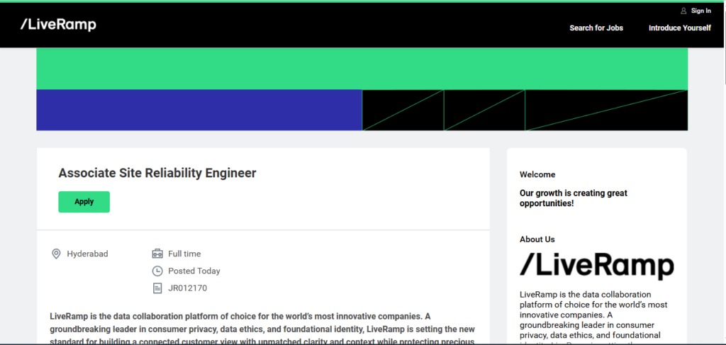 LiveRamp Recruitment Drive; Hiring Associate Site Reliability Engineer