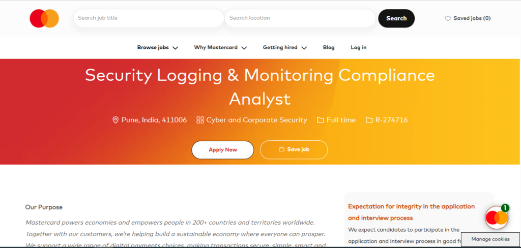 Mastercard Recruitment Drive; Hiring Security Compliance Analyst