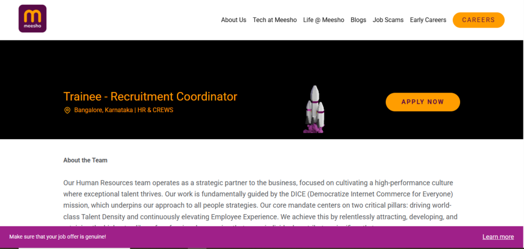 Meesho Recruitment Drive; Hiring Trainee