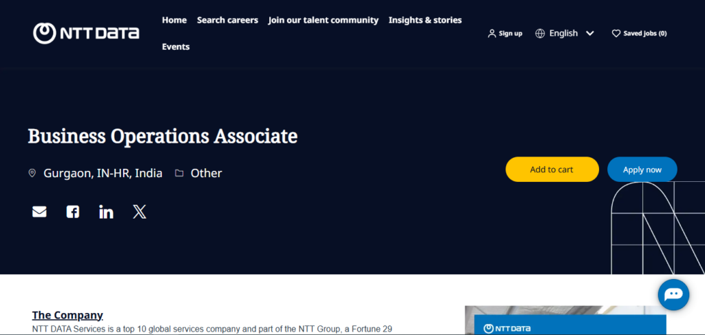 NTT Data Recruitment Drive; Hiring Business Operations Associate 