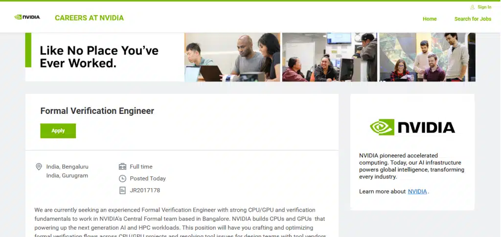 NVIDIA Recruitment Drive; Hiring Verification Engineer