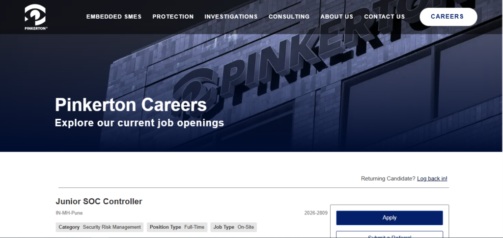 Pinkerton Recruitment Drive; Hiring Junior SOC Controller