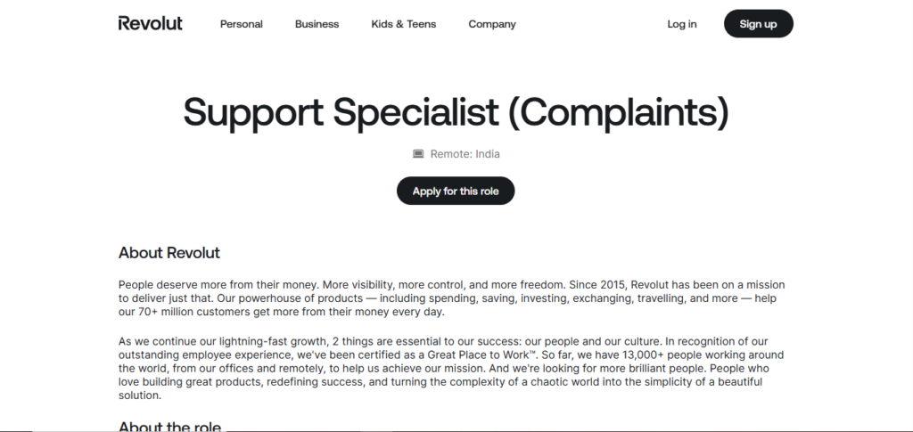 Revolut Work from Home Jobs; Hiring Support Specialist