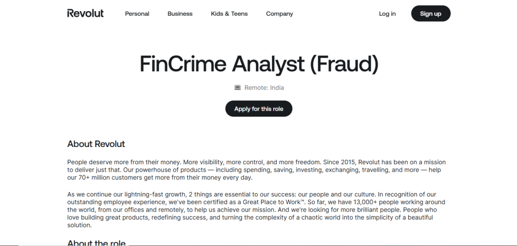Revolut Work from Home Jobs; Hiring FinCrime Analyst (Fraud)