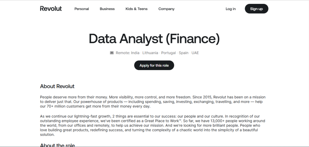 Revolut Work from Home; Hiring Data Analyst (Finance)