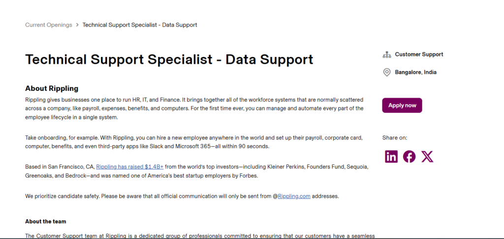Rippling Recruitment Drive; Hiring Technical Support