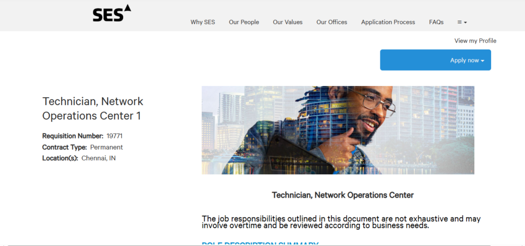 SES Recruitment Drive; Hiring NOC Technician