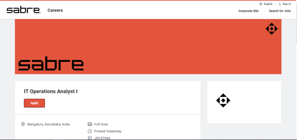 Sabre Recruitment Drive; Hiring IT Operations Analyst I
