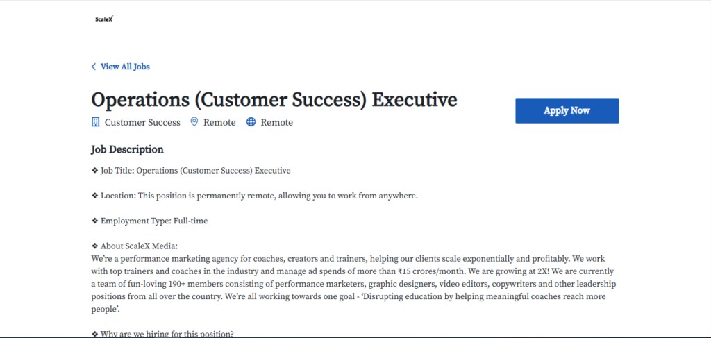 ScaleX Work from Home Jobs; Hiring Operations Executive