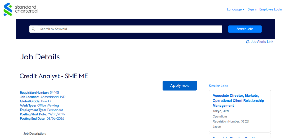 Standard Chartered Recruitment Drive; Hiring Credit Analyst