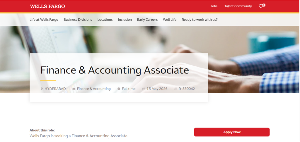 Wells Fargo Recruitment Drive; Hiring Finance & Accounting Associate