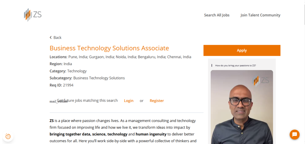 ZS Recruitment Drive; Hiring Business Technology Solutions Associate